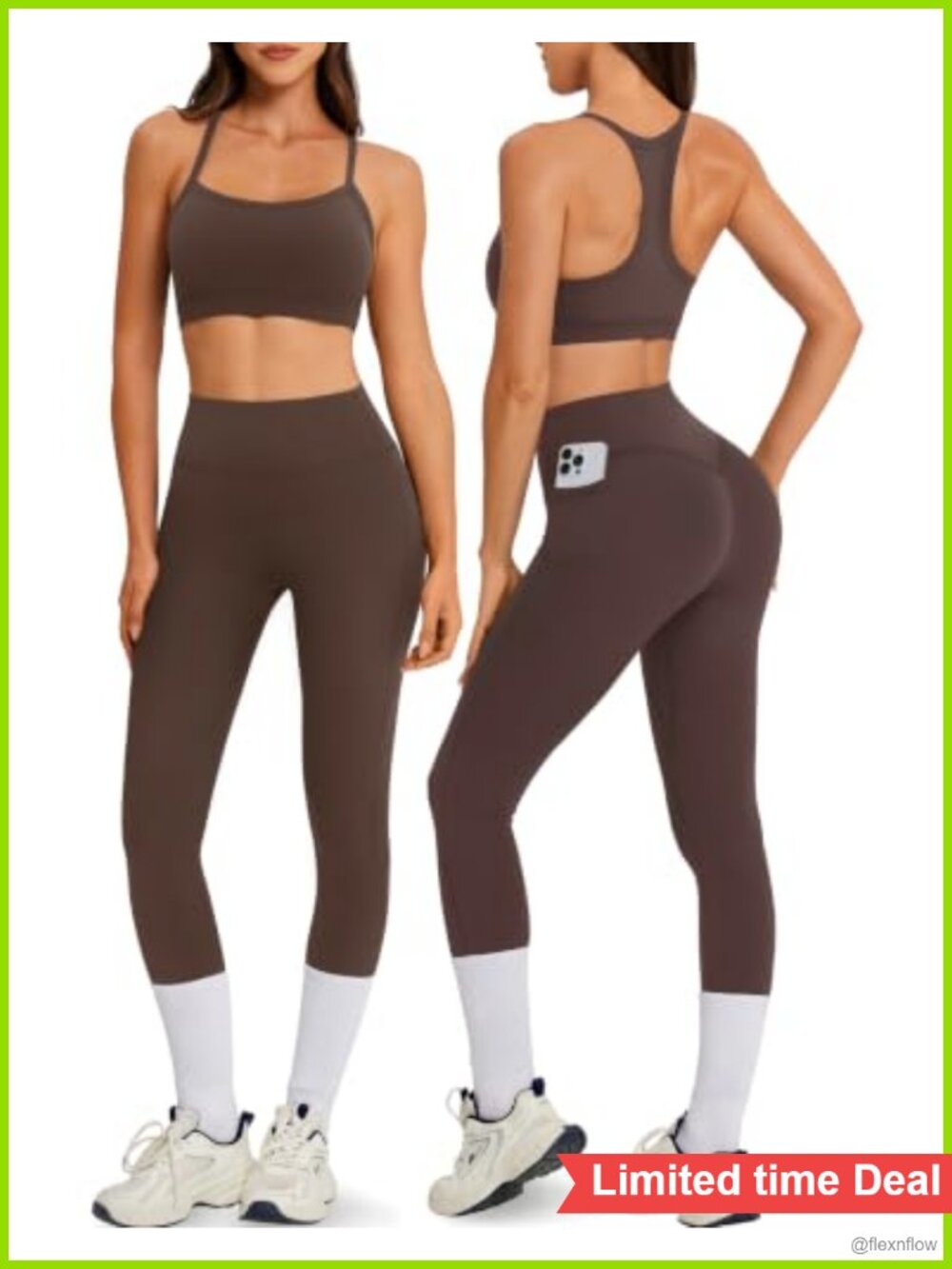 Racerback Workout Set with Pockets High Waisted Leggings Sports Bra 2 Piece